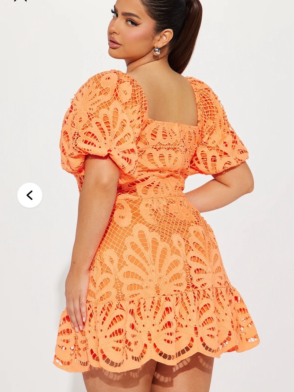 Fashion Nova Orange Eyelet Puff-Sleeve Mini Tunic